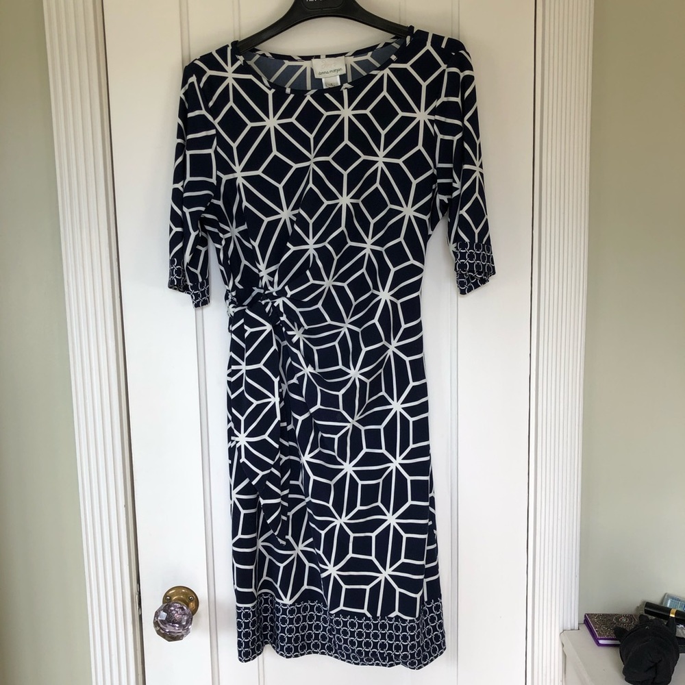Navy and White Patterned Donna Morgan Dress
